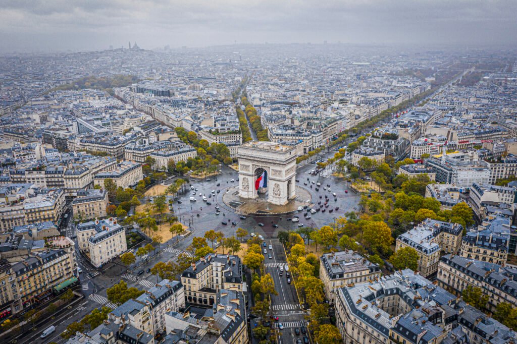 Aerial view of Arc de Triomphe, Paris