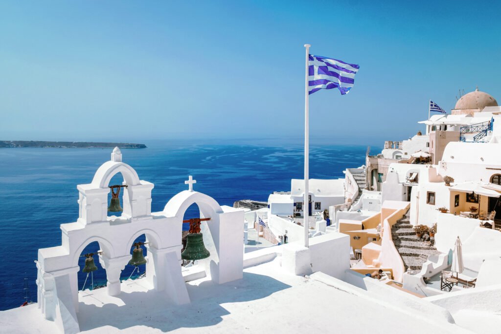 Santorini Oia Greece Europe, sunset at the white village of Oia Santorini