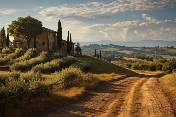 Tuscan landscapes. Picturesque vineyards. Countryside. Scenic beauty